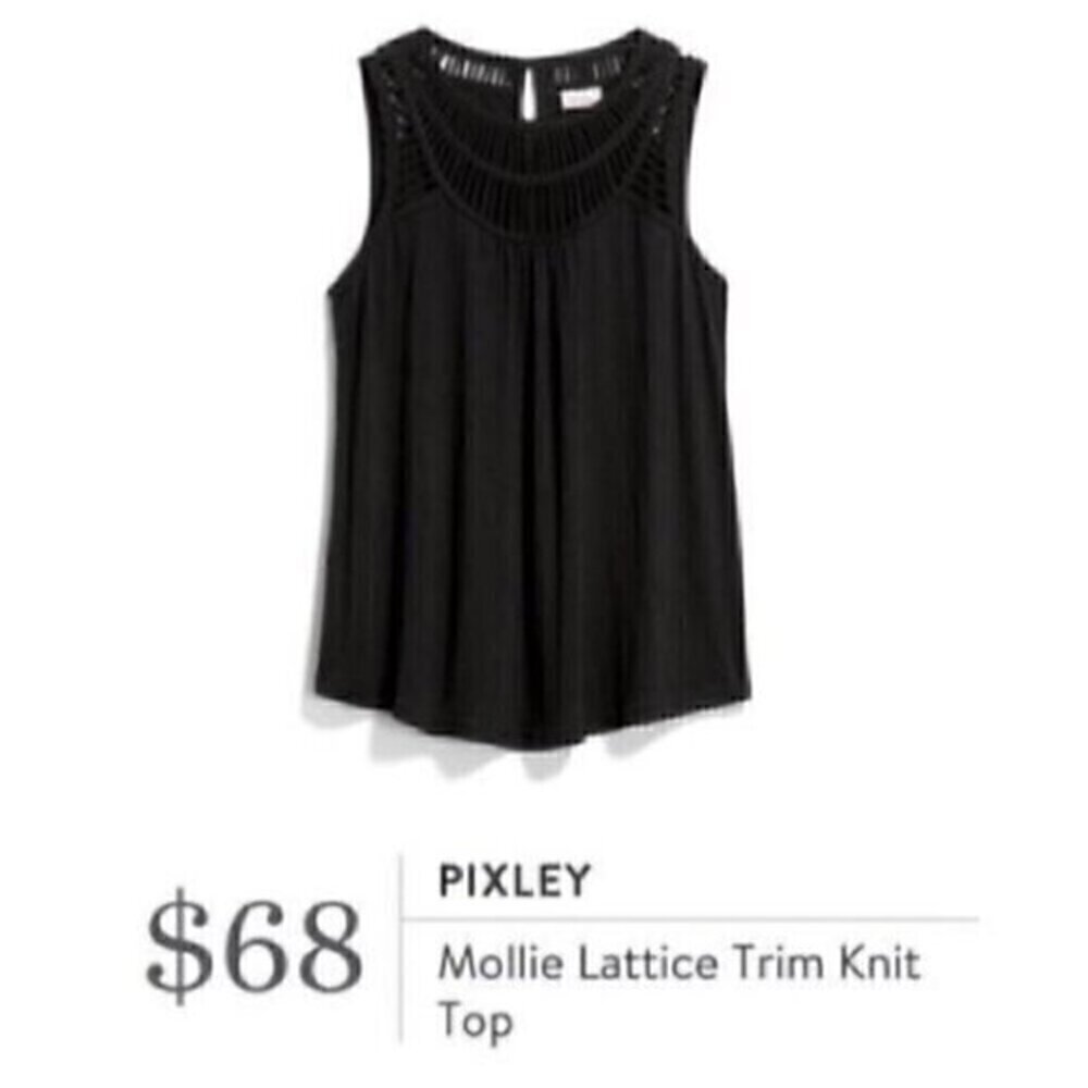 PIXLEY STITCH FIX Plus Size Mollie Lattice Trim Knit Top Black Caged Neck Tank